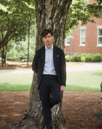 Load image into Gallery viewer, Spread Collar Dress Shirt in Dutch Blue Graph Check Poplin