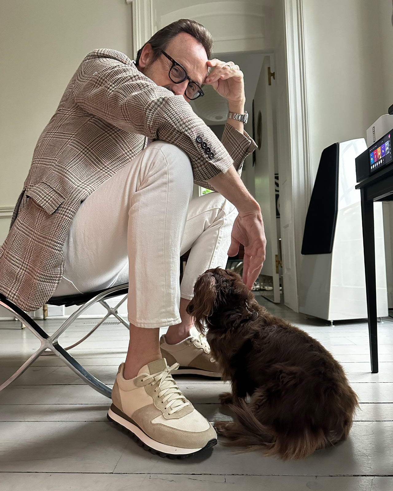 Trainer in Stone/Natural Suede/Canvas