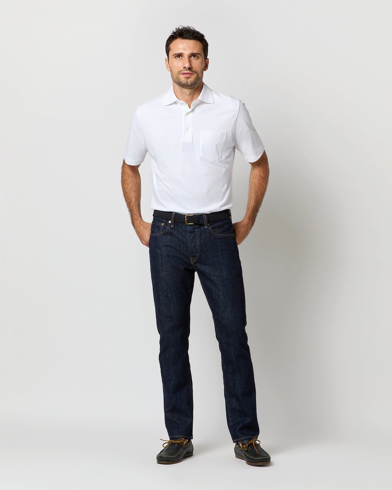 Short-Sleeved Polo in White Pima Pique