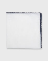 Hand-Rolled Pocket Square White Cotolino/Navy Edge