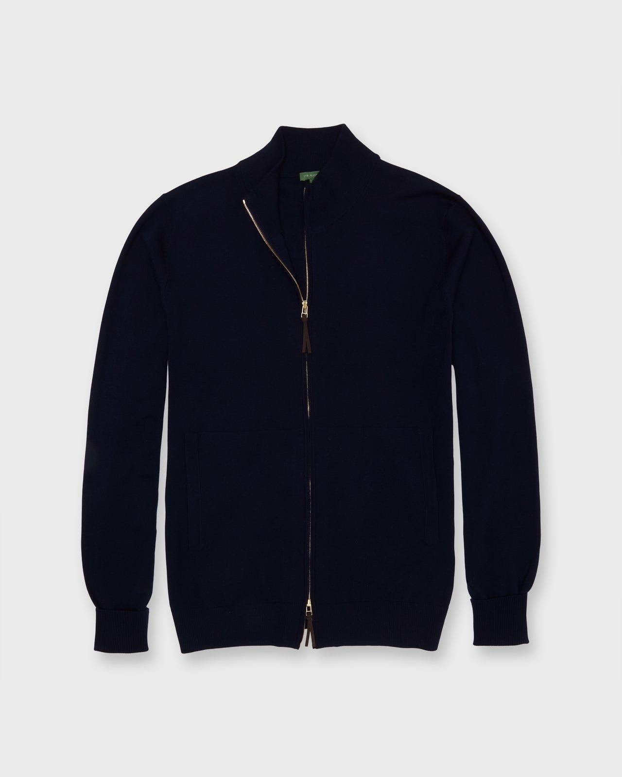 Fine-Gauge Track Jacket Sweater in Navy Escorial Wool