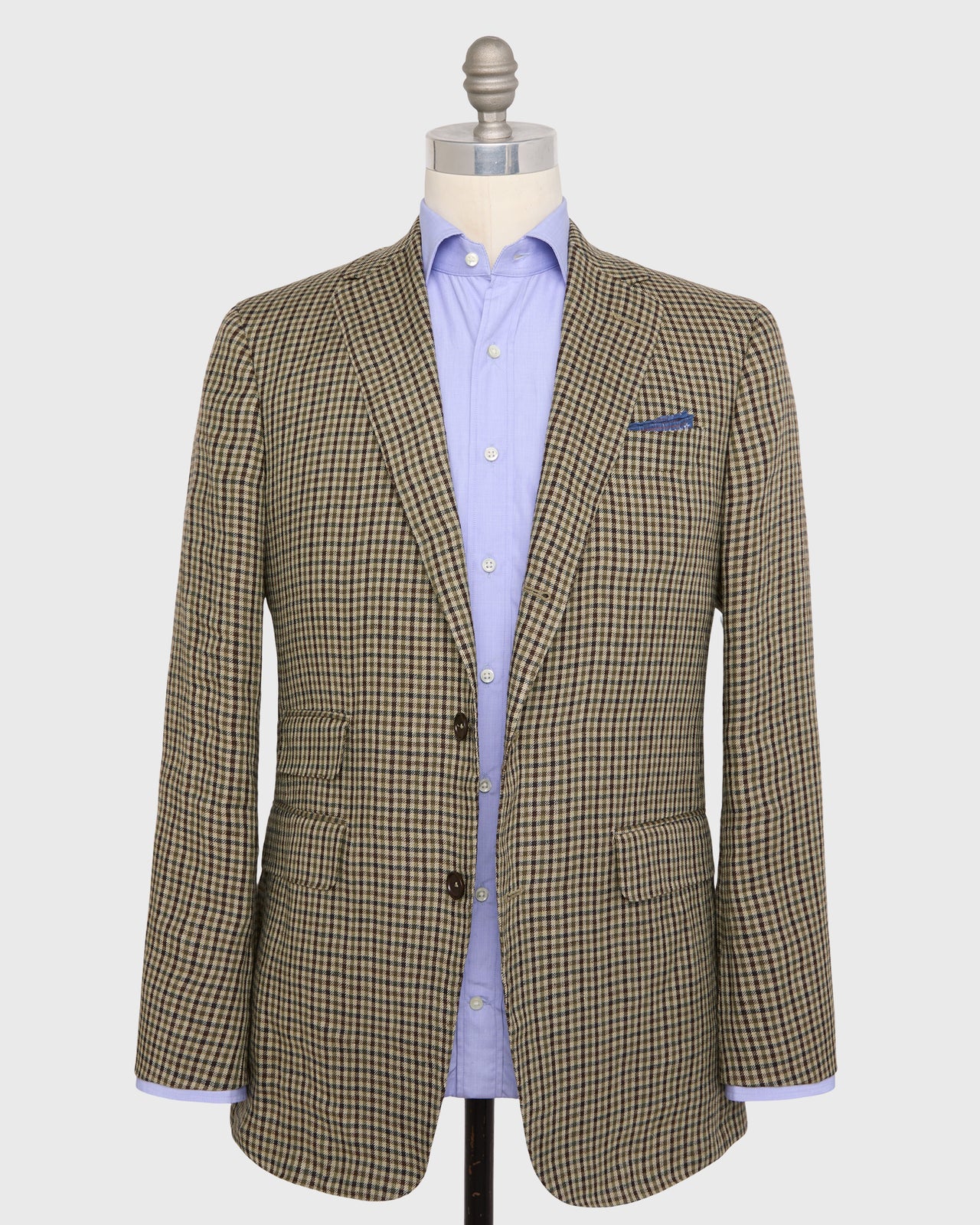 Virgil No. 2 Jacket in Olive/Brown Check Linen Twill