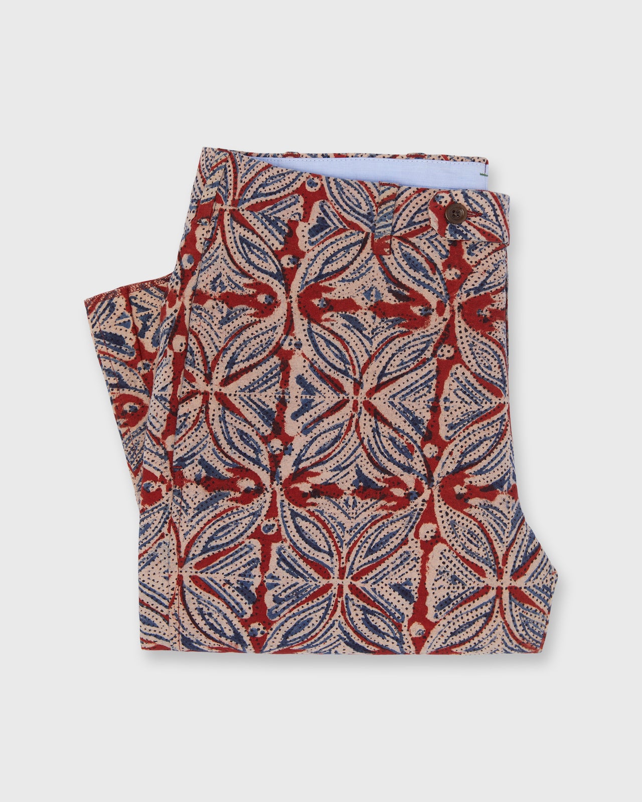 Sport Trouser in Red/Blue/Cream Block Print Poplin