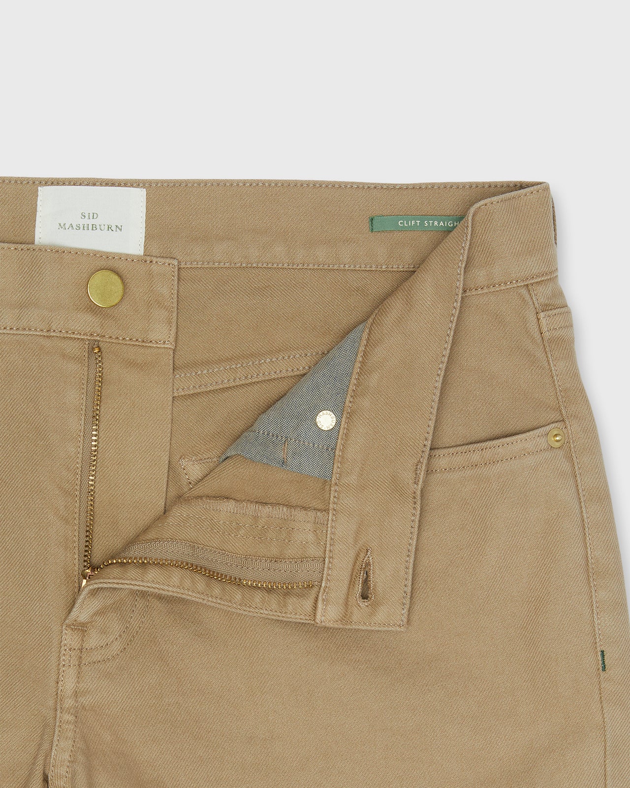 Clift Straight Leg Jean in British Khaki Garment Dyed Stretch Denim