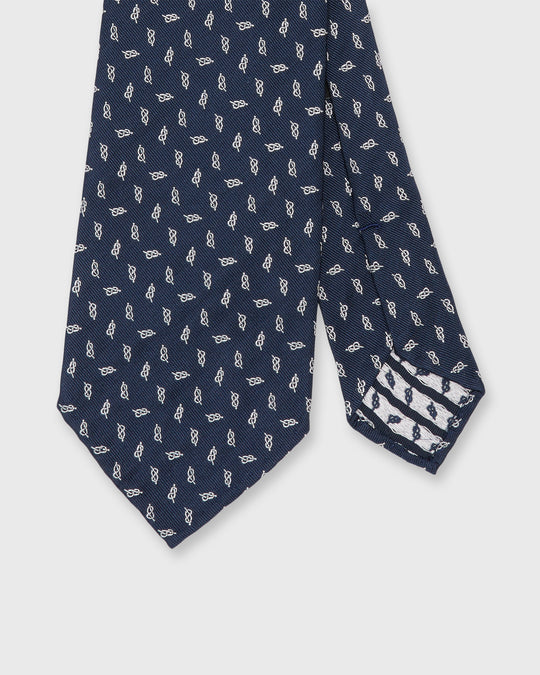 Silk Club Tie in Navy/Bone Knot