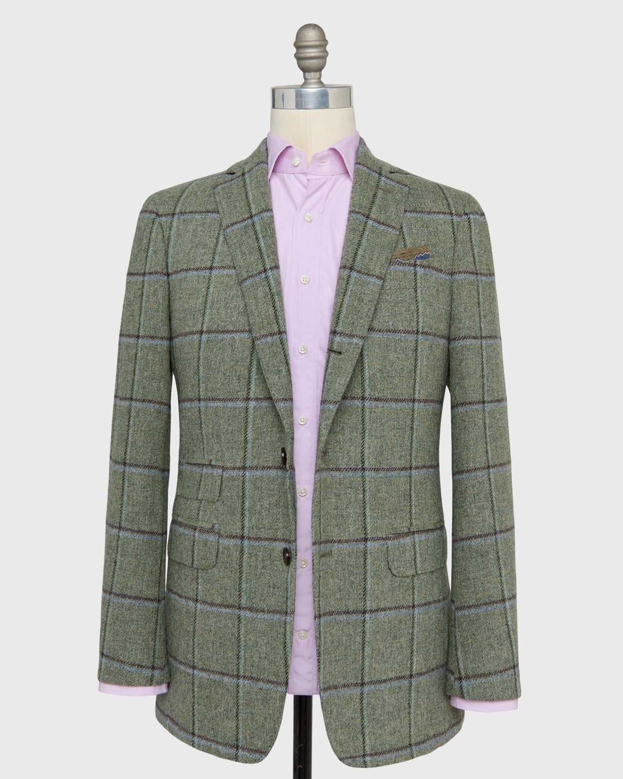 Virgil No. 2 Jacket in Lovat/Sky/Brown Windowpane Tweed