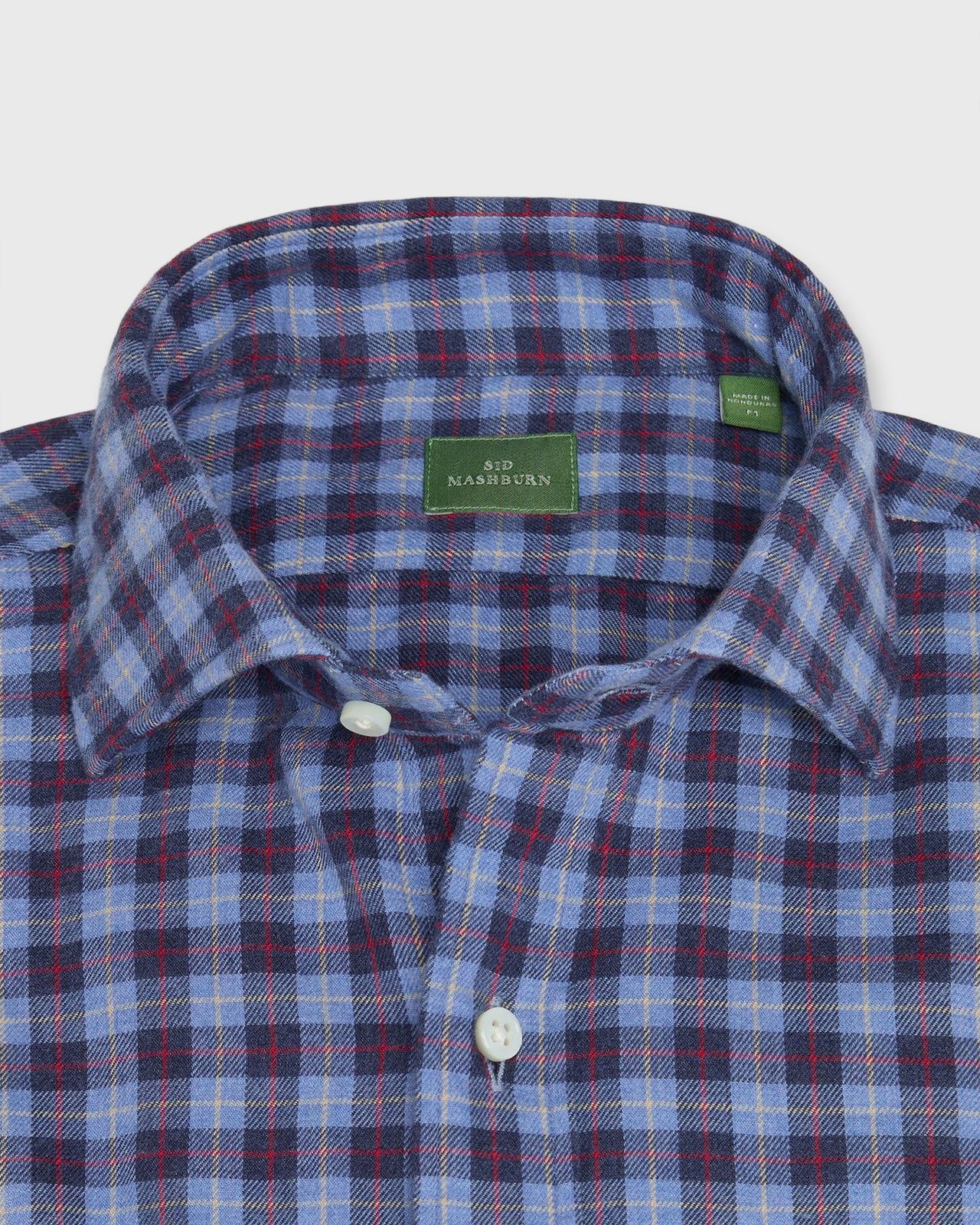 Spread Collar Sport Shirt in Blue/Charcoal/Red Plaid Flannel