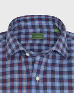 Load image into Gallery viewer, Spread Collar Sport Shirt in Blue/Charcoal/Red Plaid Flannel
