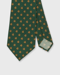 Silk Print Tie in Forest/Orange Foulard