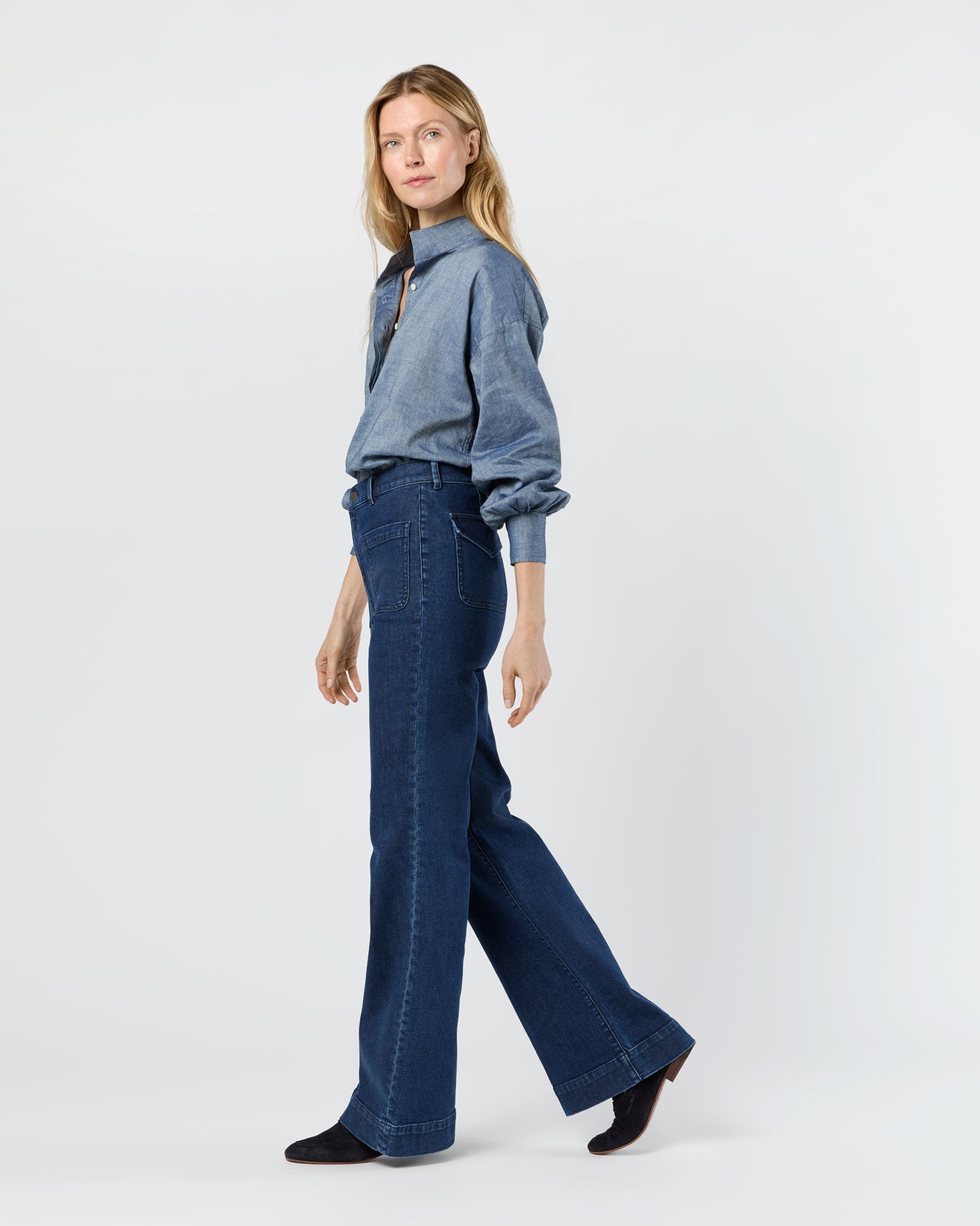 Camille Patch-Pocket Jean in 2-Year Indigo Stretch Denim