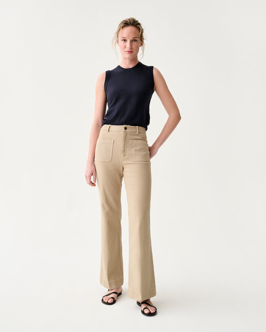 Camille Patch-Pocket Jean in Khaki Stretch Canvas