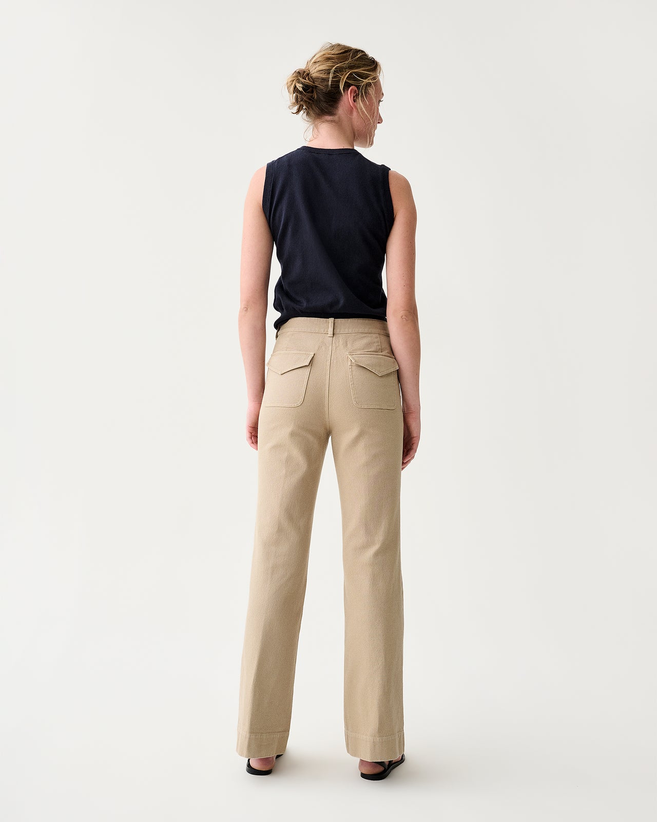 Camille Patch-Pocket Jean in Khaki Stretch Canvas