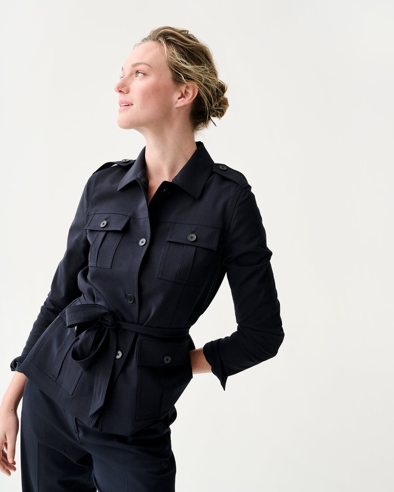 Safari Jacket in Navy Bi-Stretch Tropical Wool
