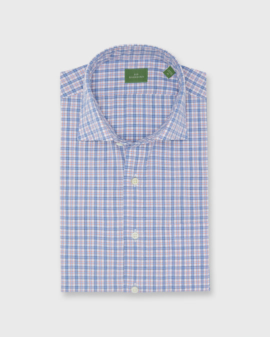 Spread Collar Sport Shirt in Blue Multi/Orange Check Poplin