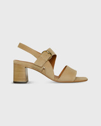 Double-Strap Block Heel in Camel Suede