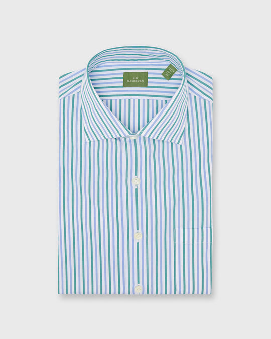 Spread Collar Dress Shirt in Bluegrass/Sky Multi Stripe Poplin