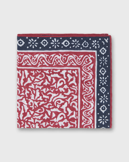 Linen/Cotton Print Pocket Square in Red/Navy Abstract